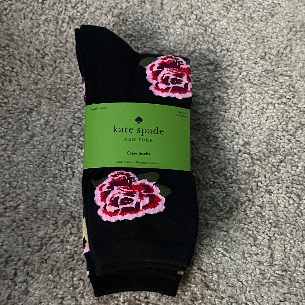 Kate Spade Black Socks with Pink Floral Pattern